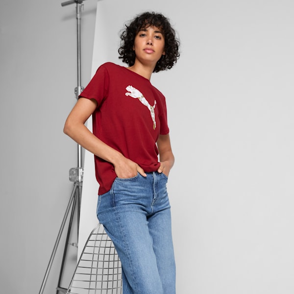 Camiseta Holiday Metallic para mujer, Intense Red, extralarge